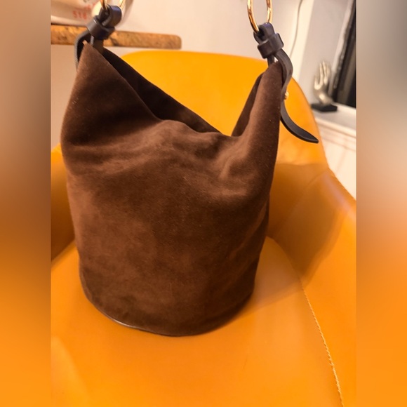 Vintage USA Dooney & Bourke Brown Suede Bucket Bag Purse Snap Bucket Shoulder - Picture 3 of 10